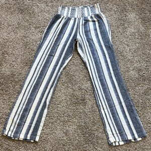 Women’s Linen Blend Striped Blue White Trouser Pants Size S